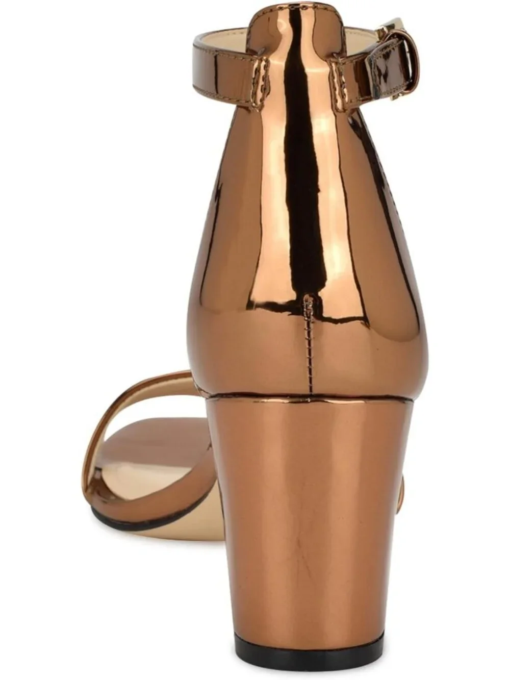 Women's Bronze Mirror Metallic Round Toe Ankle Strap Wnpruce Heeled Sandal Shoes